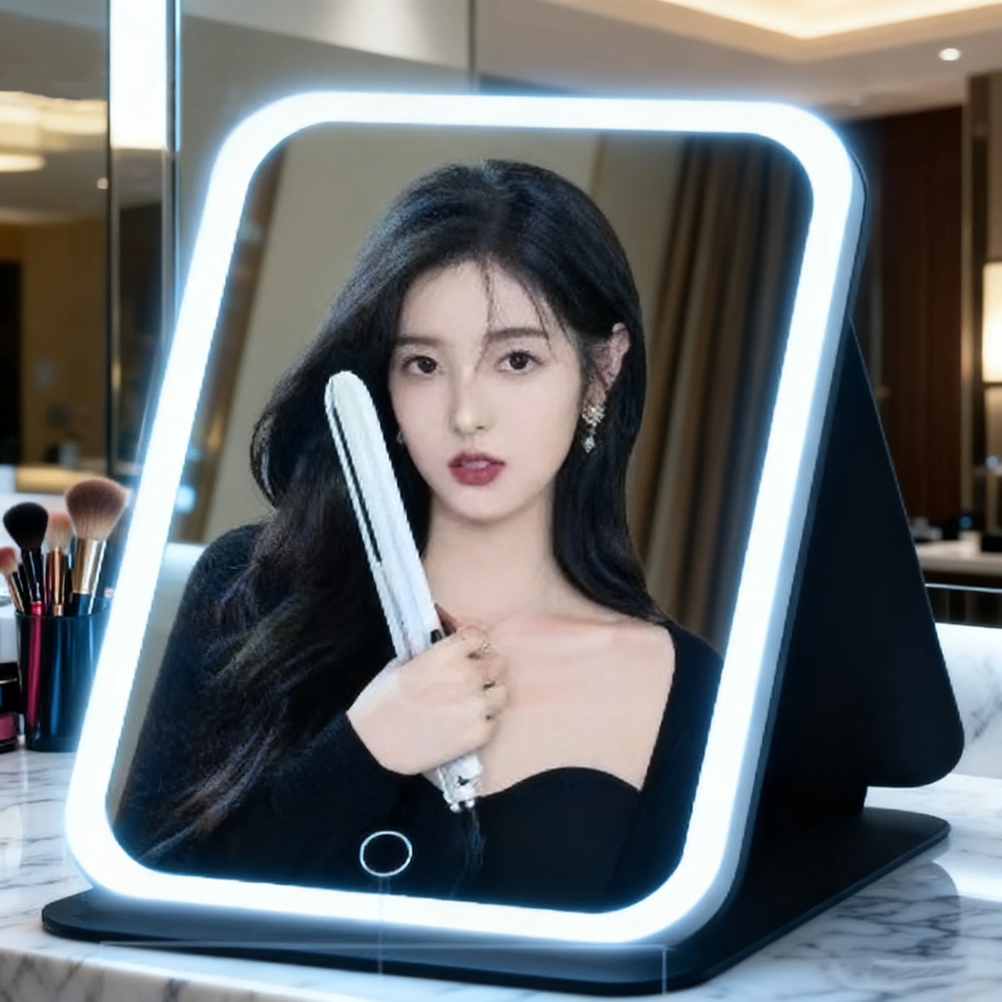 LED Dimmable Makeup Mirror Portable Foldable Design with 3 Colors Light Stepless USB Charging for Beauty Fashion