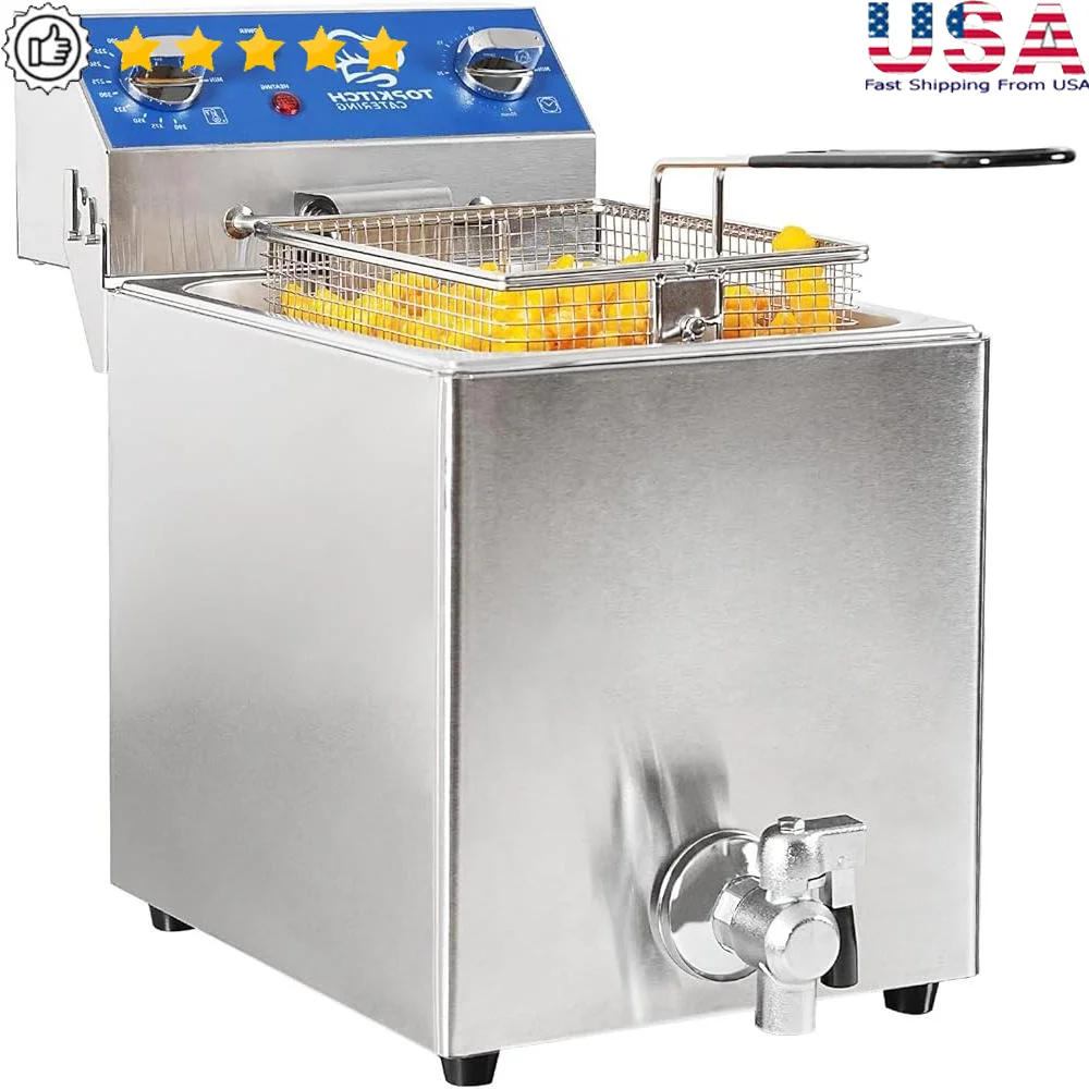 8.5Qt Electric Fryer with Oil Drain Timer Solid Wire Mesh Basket Precise Temperature Control Easy Clean High Power Heating