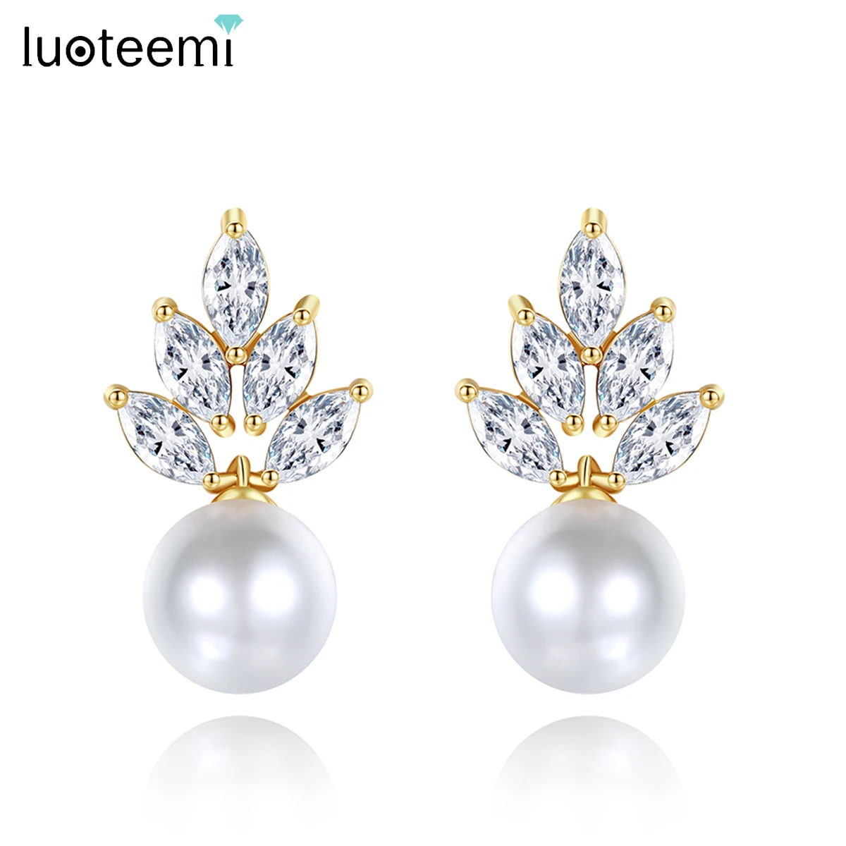 LUOTEEMI Elegant Round Imitation Pearl CZ Drop Earrings for Women Dazzling CZ Bridal Engagement Wedding Graceful Accessories