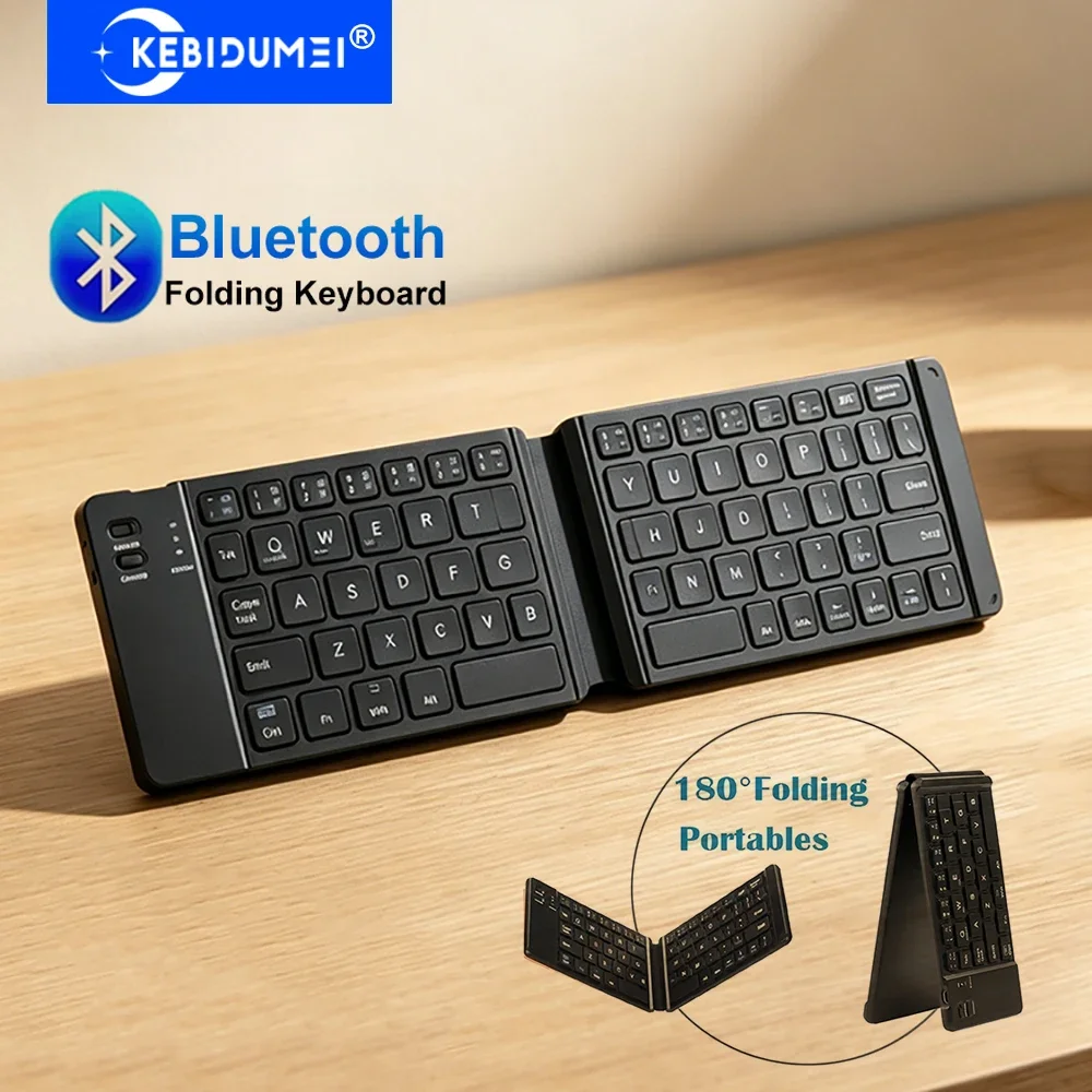 KEBIDUMEI Mini faltbare Bluetooth-Tastatur, kabellose Tastatur, tragbare wiederaufladbare Tastatur für PC, Laptop, Tablet, Windows, Android