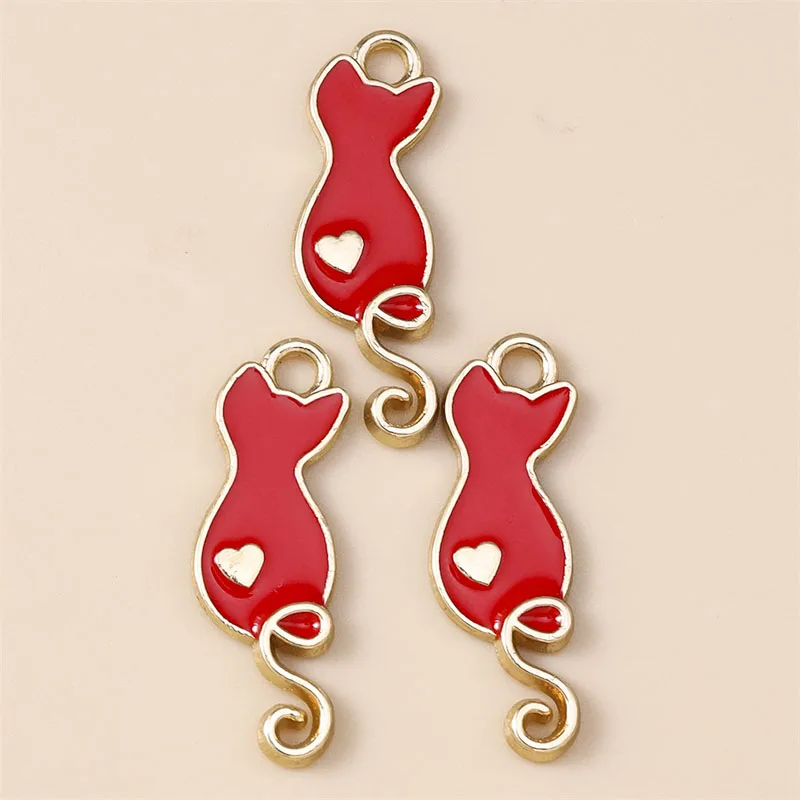 20 Stück 8x25mm Cartoon Emaille Tier Katzen Charms Anhänger zum Basteln von Ohrhängern, Halsketten, Armbändern, DIY-Handwerk und Schmuckzubehör – Detail 4
