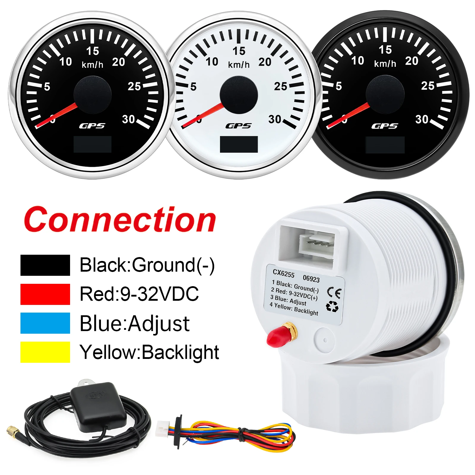 52 mm digitaler GPS-Tachometer + Antennen-Kilometerzähler, 7-Farben-Hintergrundbeleuchtung, universell für 12 V, 24 V, Auto, Boot, Marine, Motorrad, Yacht – Detail 4