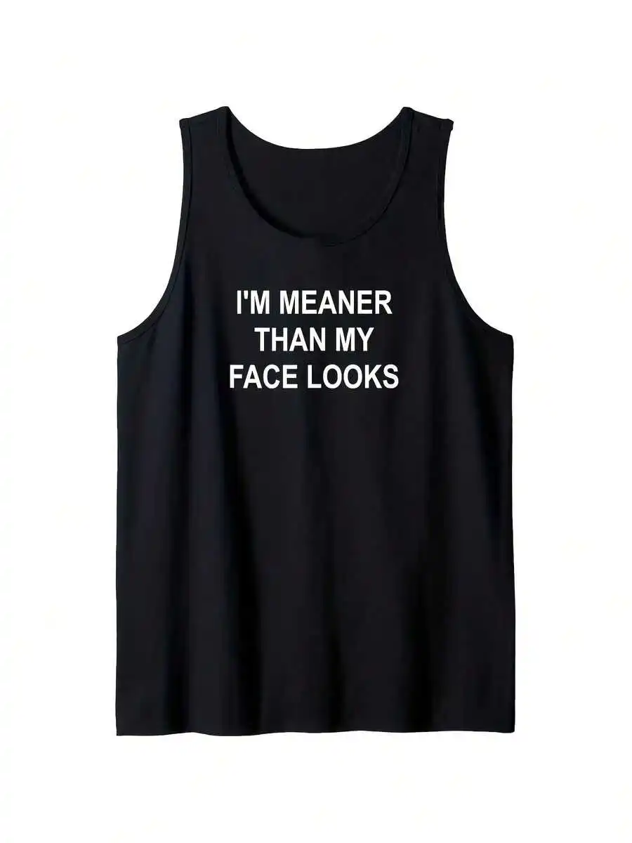 

Mens Sarcastic Tank Top Im Meaner Than My Face Looks Print Soft Breathable Sleeveless Round Neck Casual Gym Summer Wear