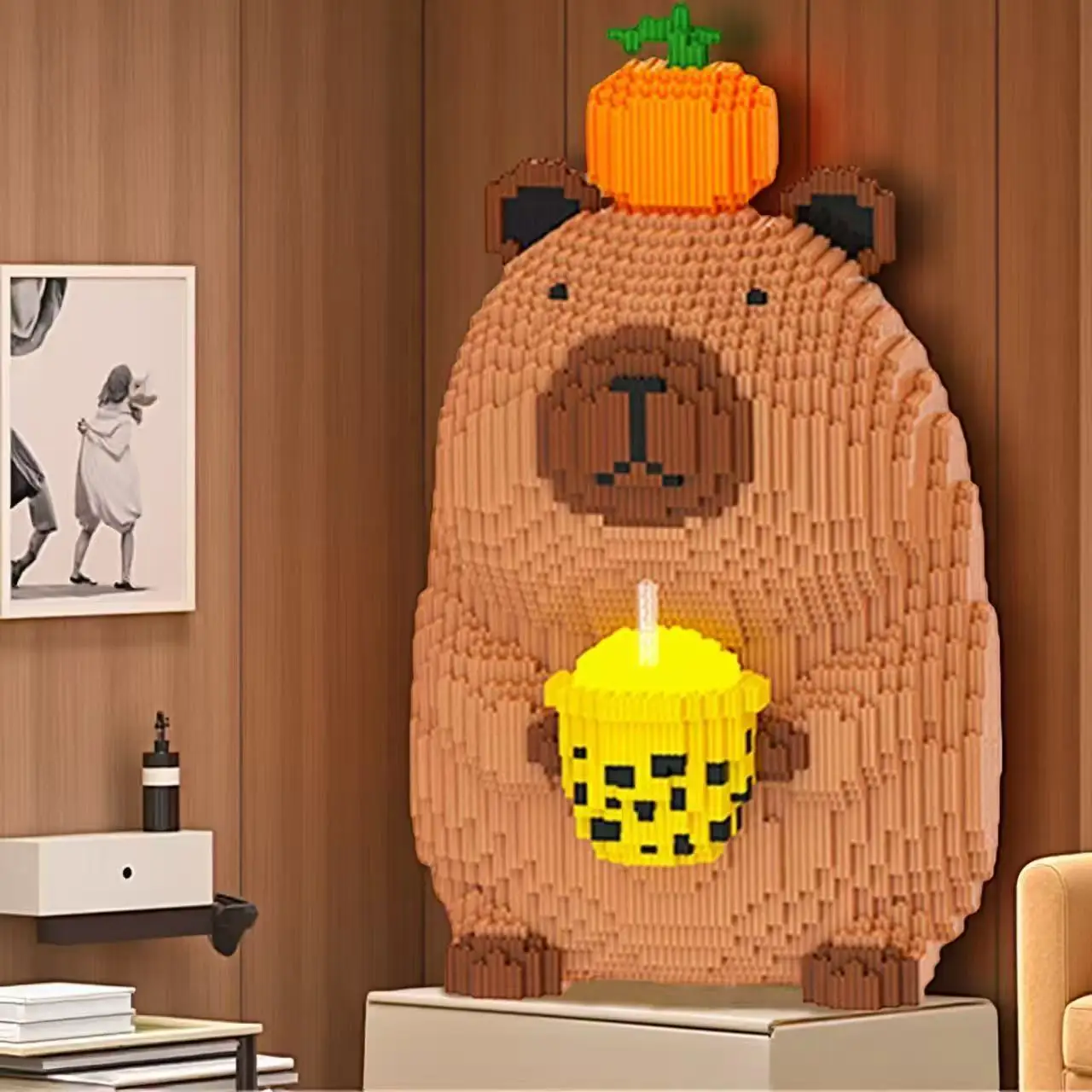 감귤 밀크티 카피바라 3D 퍼즐 블록 3854개, 홈 장식, 파티 장식, 장식용 피규어, 수공예품