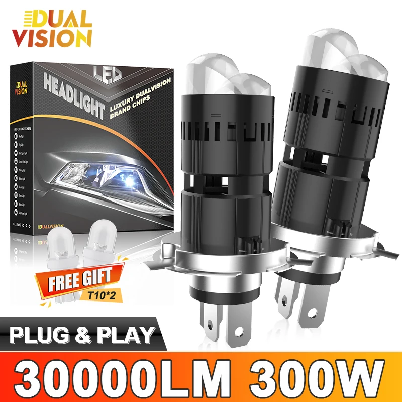 2PCS H4 Bi LED Projector bulb Canbus Lenes Mini Super bright Headlight Bulbs Automotive H4 Led Projector Lens LHD 12V 6000K