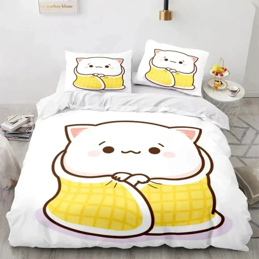 

3D Print Cartoon Lovely Peach Cat 3D Duvet Cover Bedding Set Comforter Linen Pillowcases Home Decor Single Double King Queen