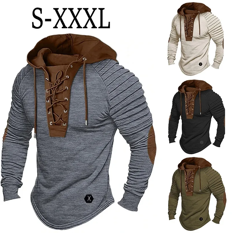 

Men's Retro Hoodie Sweatshirt Spring Autumn Color Matching Slim Long Sleeve Pullover Top Sports Casual Jacket Streetwear