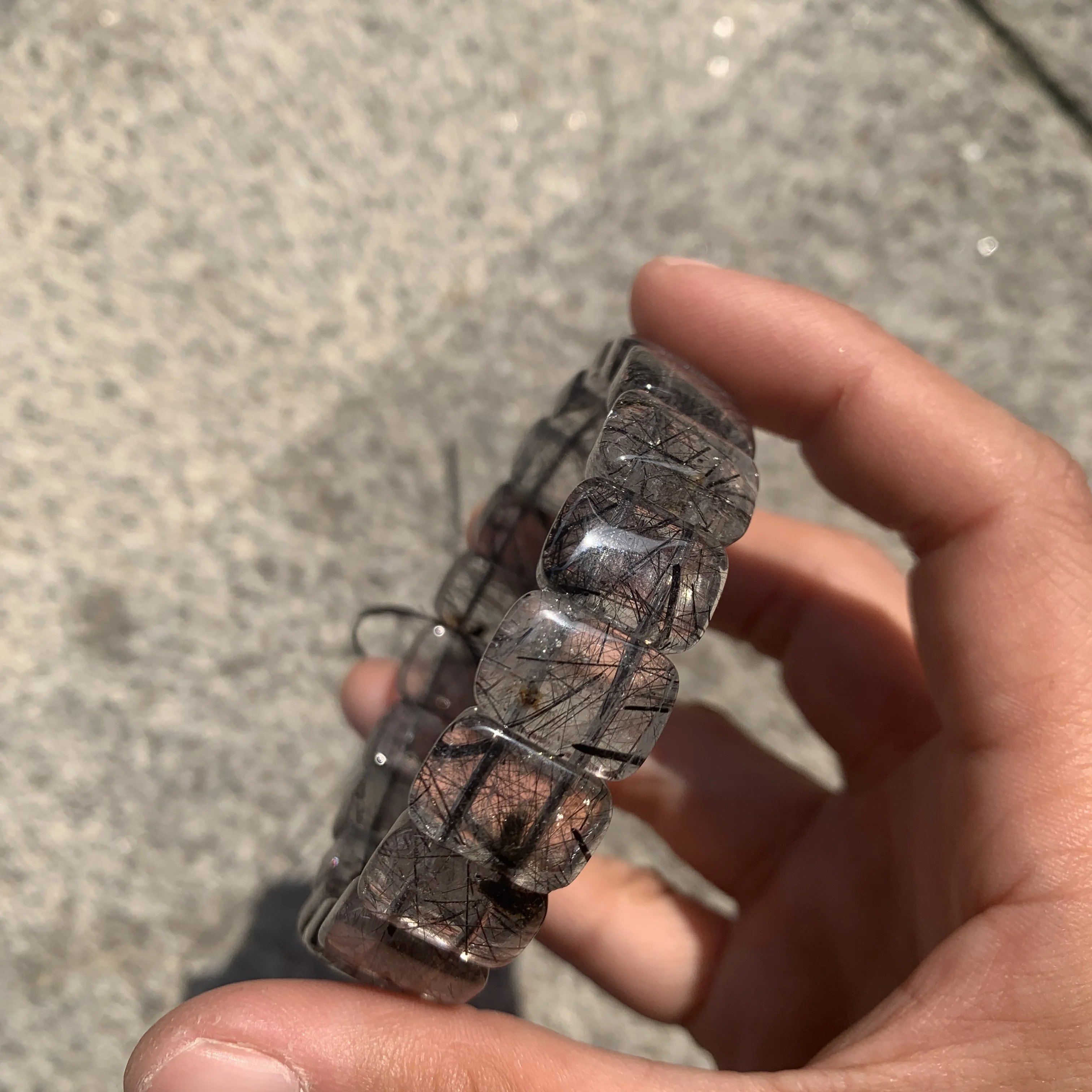 

Natural Black Rutile quartz Bracelet Rutilated quartz crystal Hand row