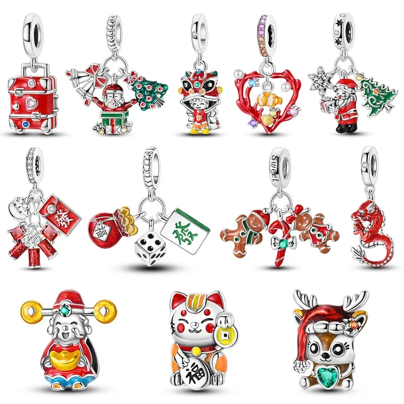 

2024 New Red Charms Merry New Year Fortune Beads Fit Bangle Bracelet Jewelry Family