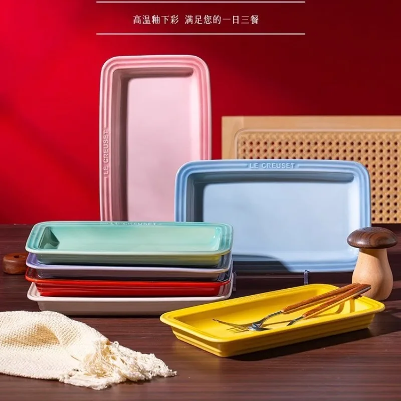 French gradual change rectangular ceramic plate, European and American life aesthetics, healthy and thick plate baked microwave