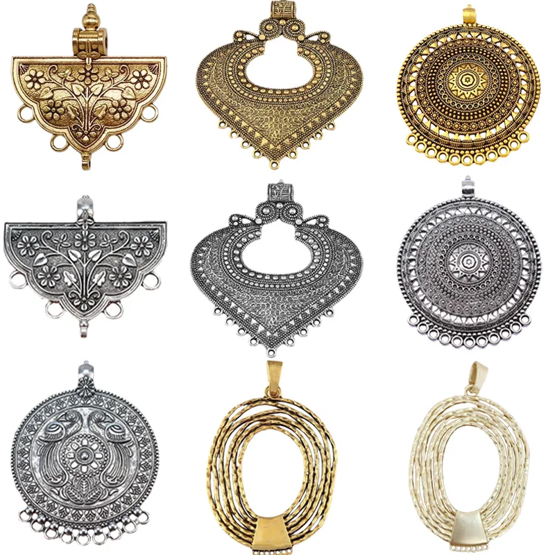 

2pcs Antique Gold/Silver Boho Ethnic Large Round Jewellery Connector Charms Flower Pendants For DIY Necklace Making Findings