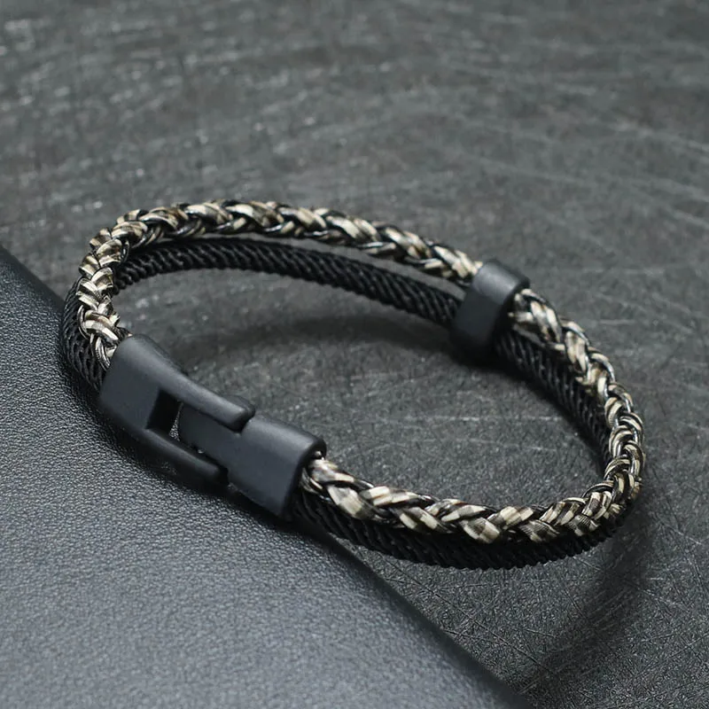 New Fashion Men Leather Bracelet Double Layer Punk Bangle Homme Pulseira Corda Masculina Gift For Him Cool Biker Accessories