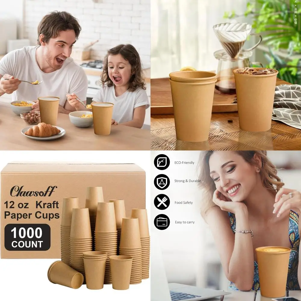 

12 oz Brown Kraft Paper Cups, 1000 Pack, Unbleached for Hot/Cold Drinks, Ideal for Parties, Picnics, and Events