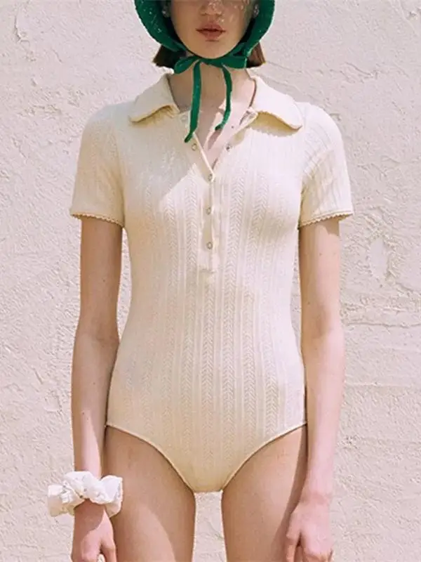 Traje de Baño de una Pieza Nuevo para Mujer, Sexy, de Manga Corta, con Cuello, Ne, Conservador, Cubre y Adeaza, para Vac...
