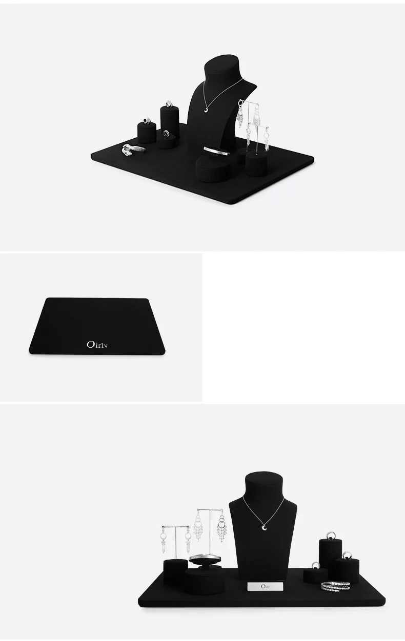 Oirlv Schwarzes Samt-Schmuckdisplay-Set: Halskettenbüste, Ringhalter, Ohrringständer, Armreif-Präsentationsständer für den Einzelhandel – Detail 8