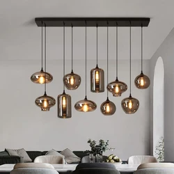 Retro glass pendant light Nordic restaurant Decorative lamps Creative living room pendant Lamp Simple bedside lamp LED E27 light