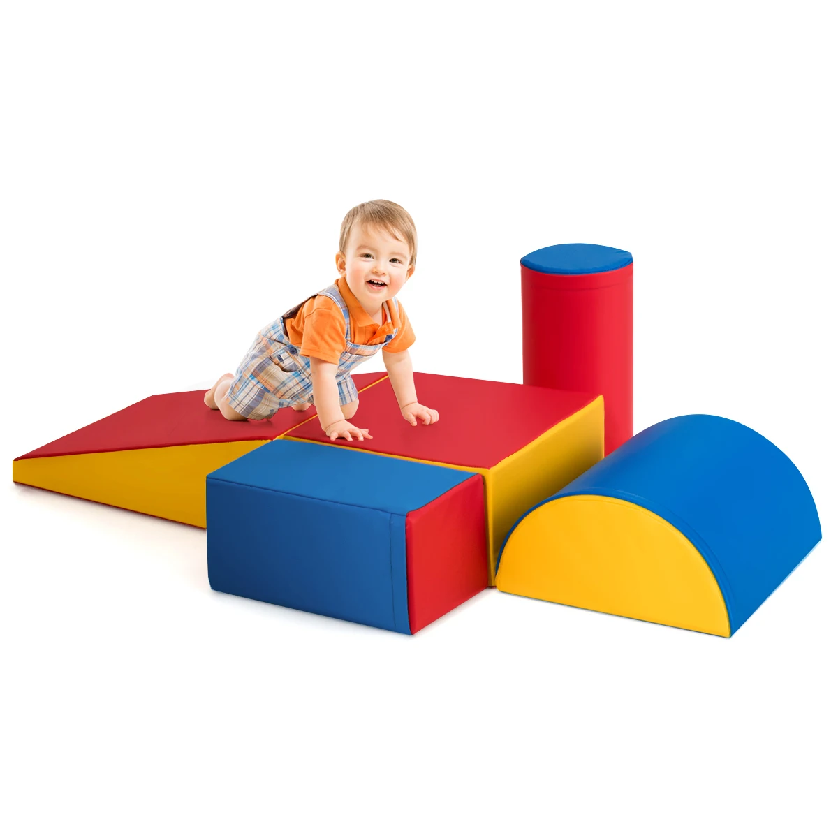 

Costway 5PC Kids Climb Crawl Activity Play Set Safe Foam Blocks Soft Climber Red