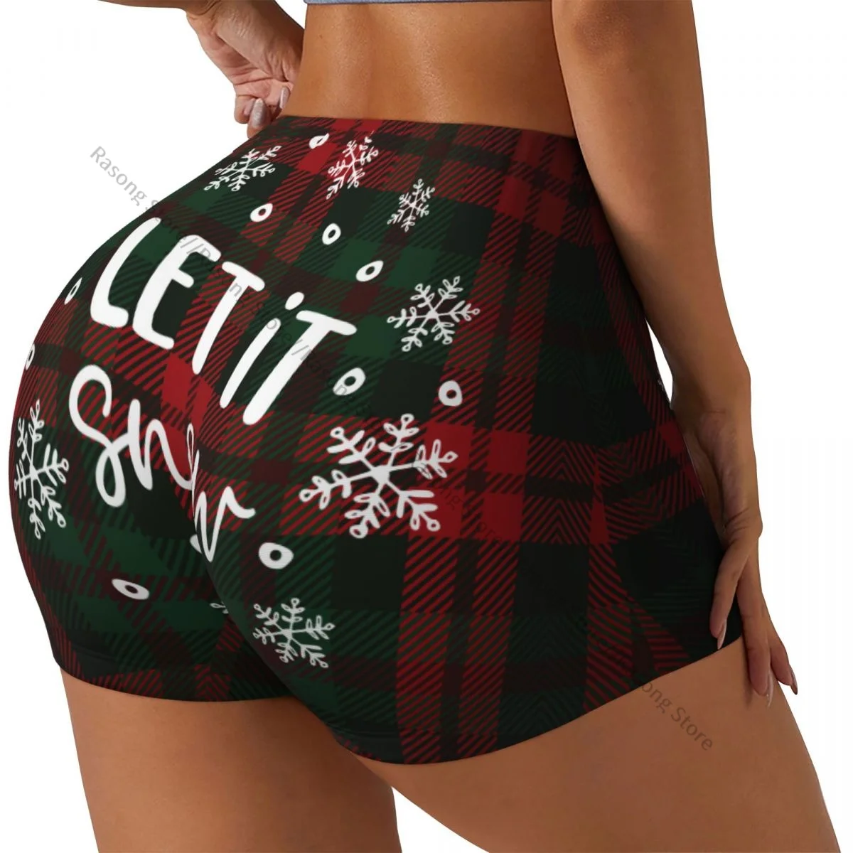 Women Yoga Shorts Let It Snow Christmas Tartan Workout Shorts Fitness quick-dry Ladies Yoga Gym Running Short Pants Sportswear