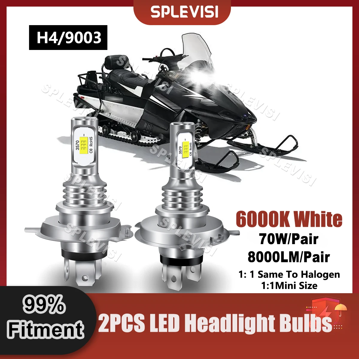 Pure White Snowmobile LED Headlight Bulbs For Polaris IQ Widetrak 600 2010 2011 2012 2013 2015 2016 2017 Replace Front Light