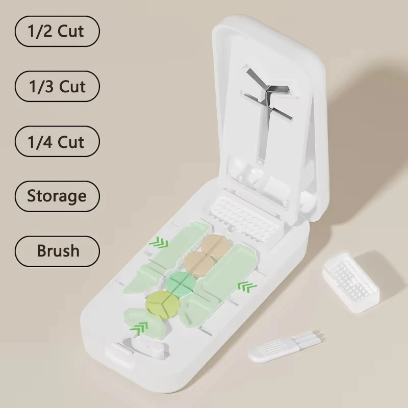 1pc Portable Multifunctional Pill Cutter & Divider with Stainless Steel Blade Cut Grind & Store Compact for Small Large Vitamins