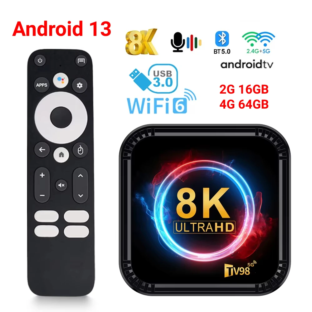 

Android 13 TV BOX Allwinner H313 Dual Wifi 16G 64G Quad Core Cortex A53 Support 8K 4K BT Voice Media player Set top box