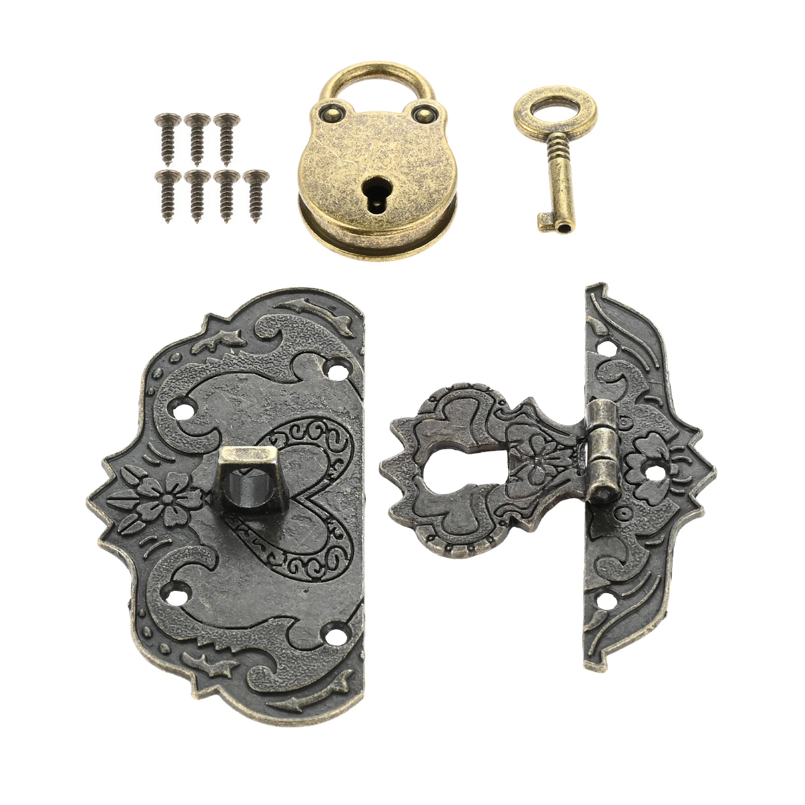 

1 Set Zinc Alloy Wooden Box Hasp Latch Padlock with Key Antique Bronze Vintage Wooden Cases, Jewelry Boxes, Cabinets Accessories