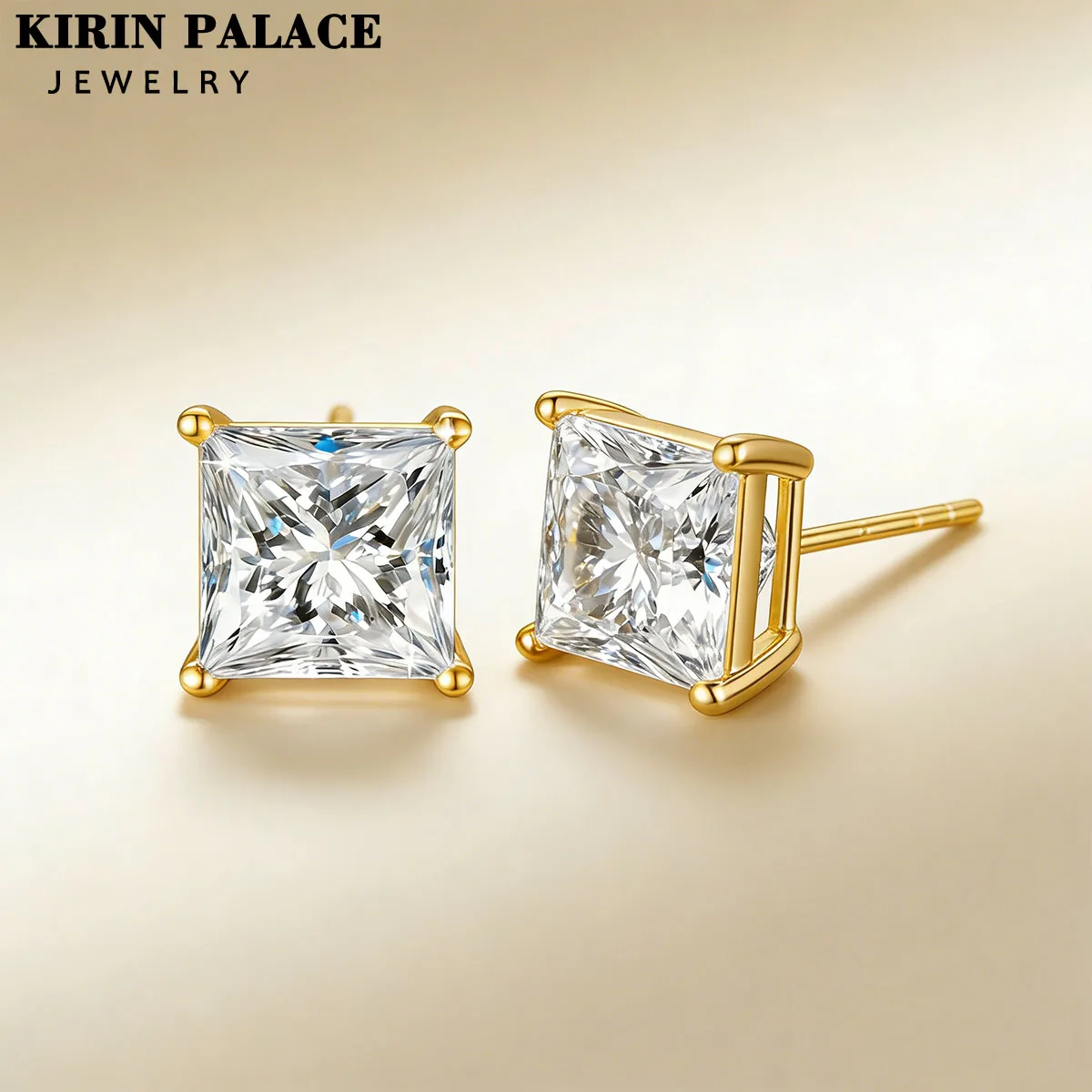 14K Gold Princess Cut Moissanite Earrings 1ct-3ct Four Prong Setting Classic High End Jewelry Suitable for Women Party Gifts