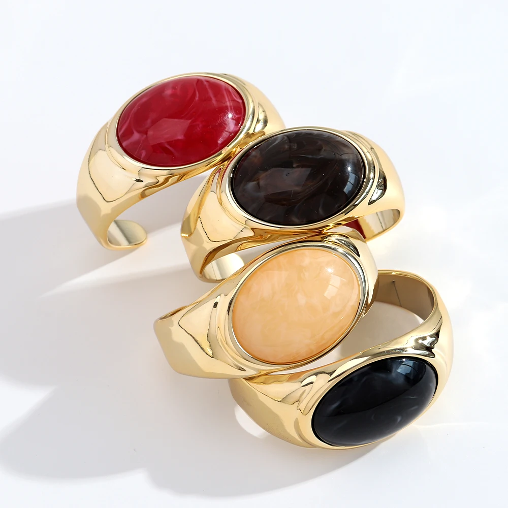 Modische Acryl-Armreifen mit goldenen, breiten, eingelegten Steinen, elegante, auffällige, geometrische Armreifen für Damen, Party-Schmuck, Geschenke – Detail 2