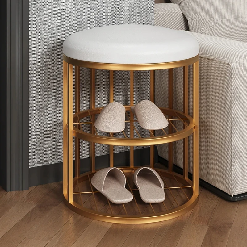 Light Luxury Changing Shoe Stool 2-Layer Hallway Ottoman Comfortable Cushion Children’s Stable Foot Stool Entryway