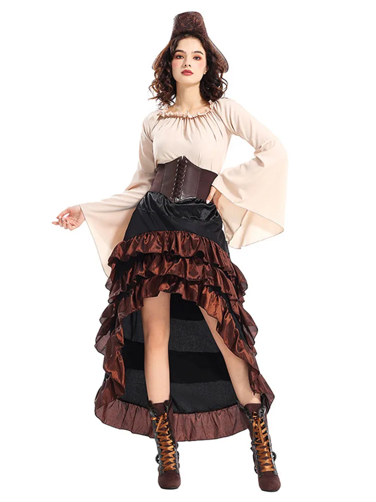 Halloween piratenrok kostuum middeleeuwse lange T met tailleriem Performatieve koningin Kapitein Sle polyester materiaal