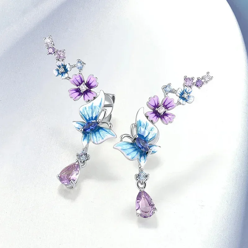 2026 New Butterfly Flower Earrings Colorful Spring Fresh Countryside Accessories Fashionable and Exquisite  for Women
