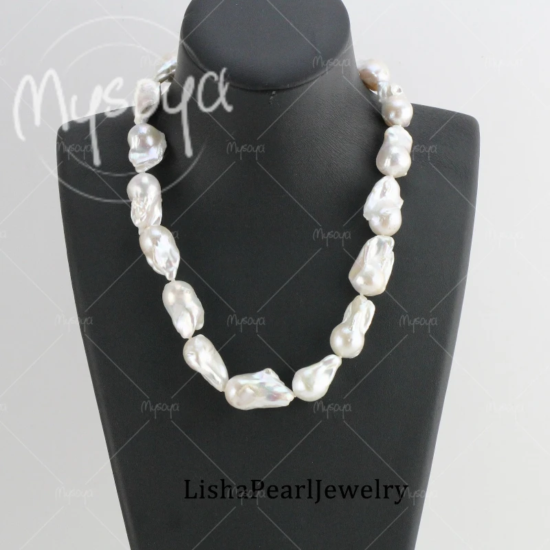 

MYSOYA 13-15mm Large White Baroque Freshwater Pearl Necklace, Suitable for Birthday/Wedding/Mother's Day/Father's Day Gift A1033