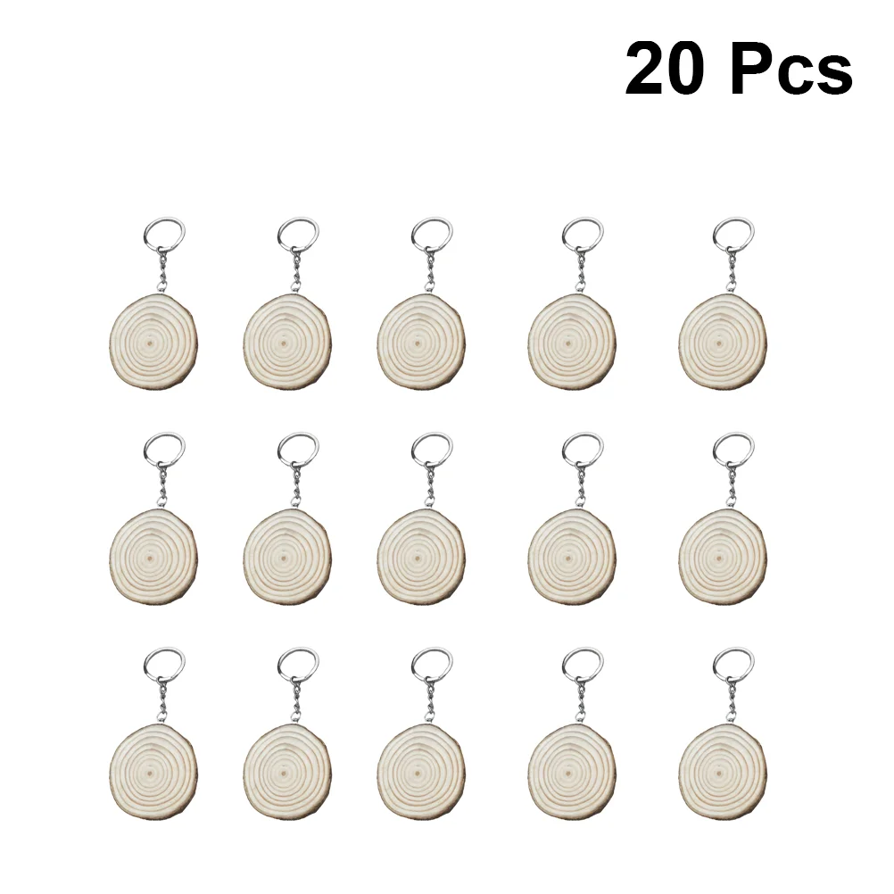 20PCS Round Wood Pieces Pendants DIY Hand Painted Key Rings Keychains Key Holders (Size S) Wood Key Chain