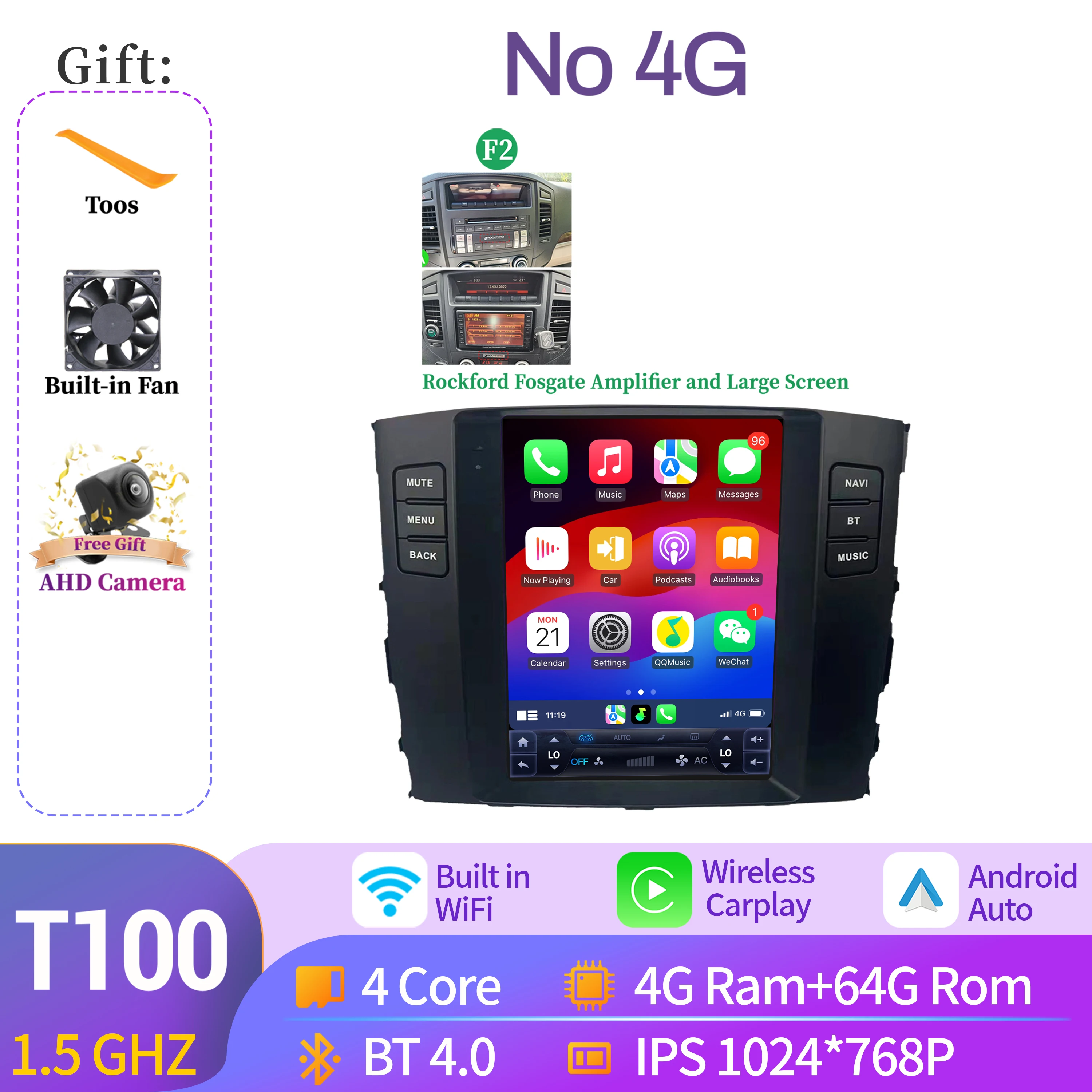 9.7 "Voor Mitsubishi Pajero 4 V80 V90 2006-2014 Autoradio Navigatie Voor Auto Multimedia Speler Navigatie Android 14 QLED Scherm