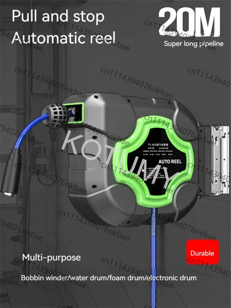 10/15/20M Auto Retractable Air Water Hose Reel, Multifunctional Tube Winder with Car Repair Work Lamp for Pneumatic Workshop Use