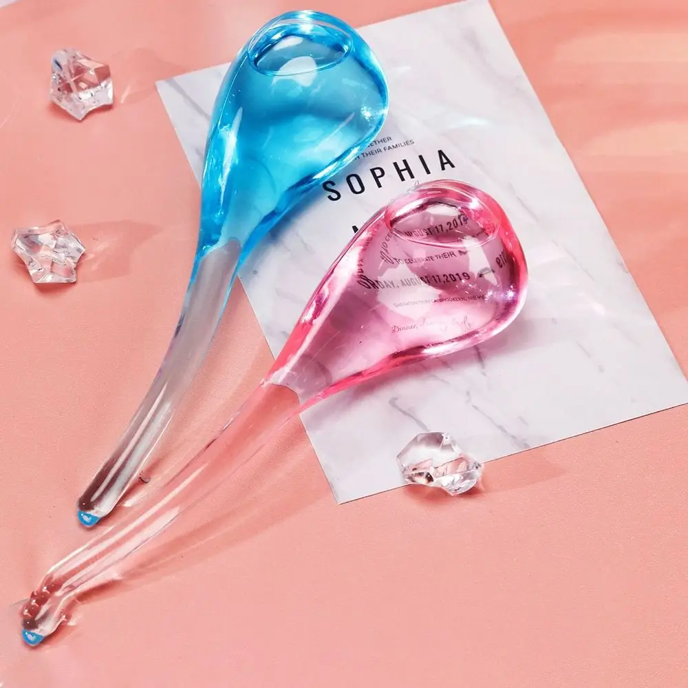 Colher de vidro massageador facial portátil reduzir inchaço beleza bola gelo com pó brilho reutilizável ferramentas cuidados com a pele feminino