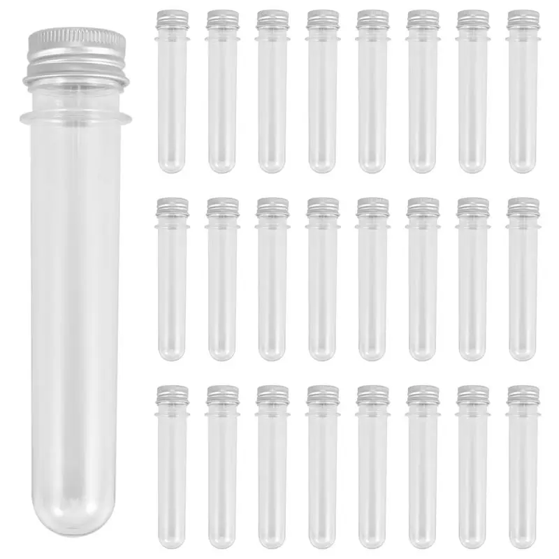 A60F-25 Pcs 45ML Plastic Test Tubes Metal Cap Screw Lid Containers 45ML Plastic Test Tubes Containers For Cosmetic Travel Lotion