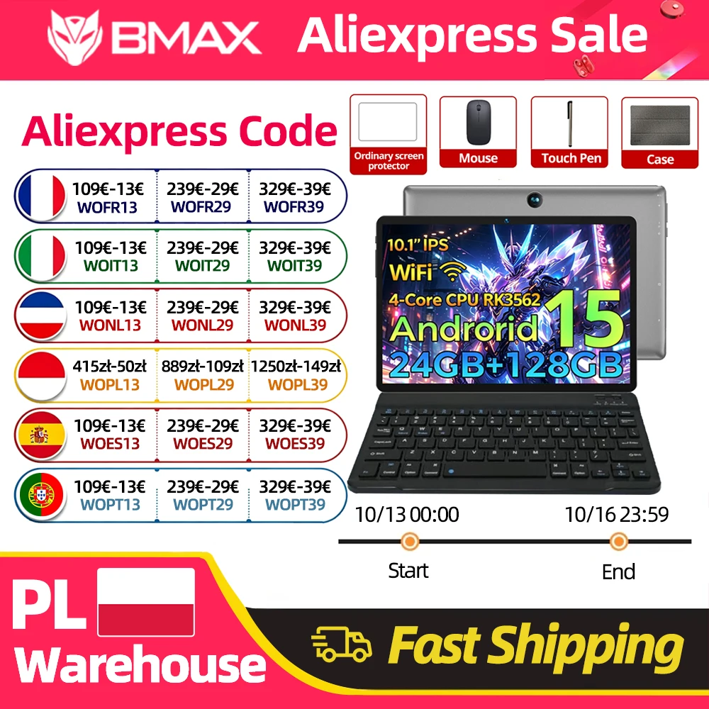 Bmax I9 Plus 10,1-Zoll-Tablet (4+20)GB RAM 128GB ROM Rockchip Rk3562 Android 15 Wifi 6 Bluetooth 5.4 6000mAh Typ-C