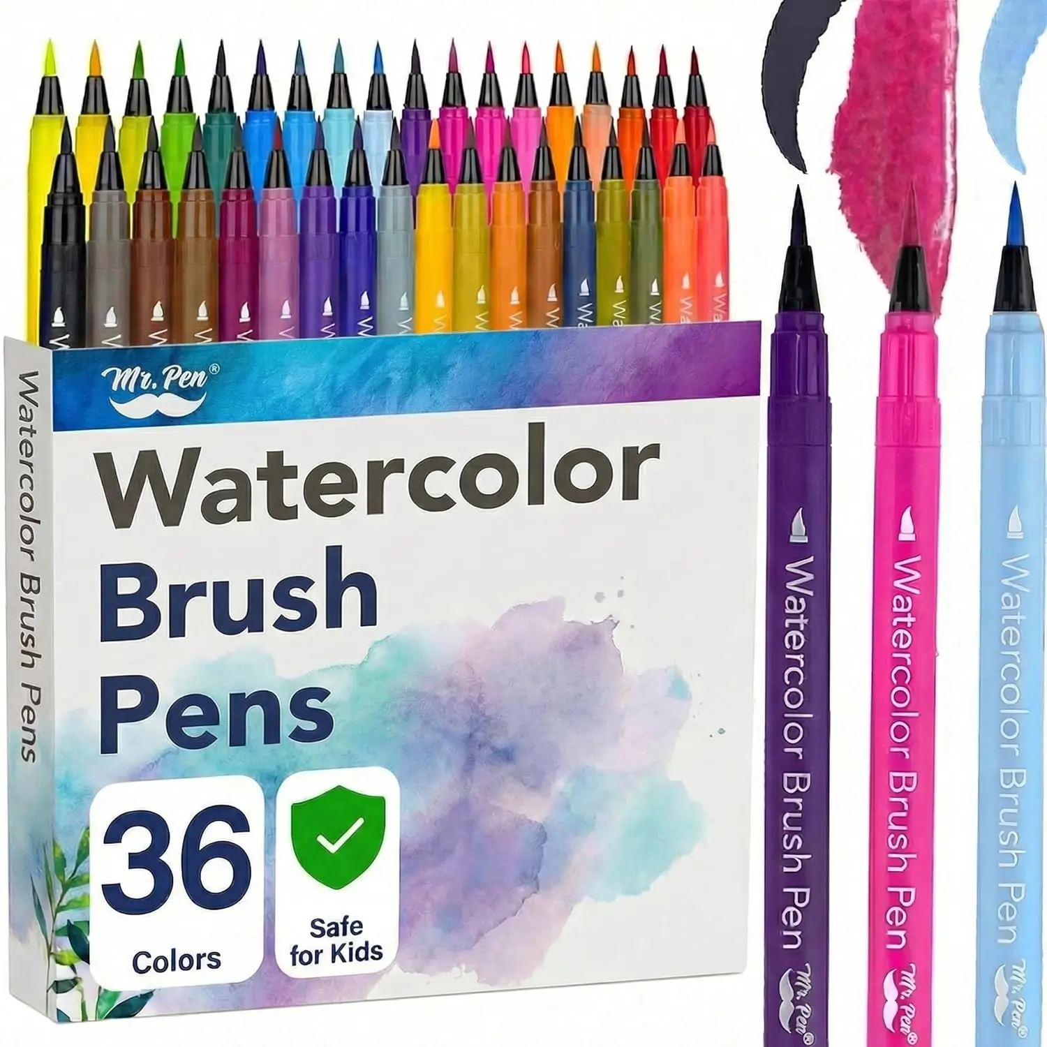 

Watercolor Brush Pens 36 Pack, Vibrant Colors with Real Brush Tip for Smooth Blending, Calligraphy, and Coloring for Artists &