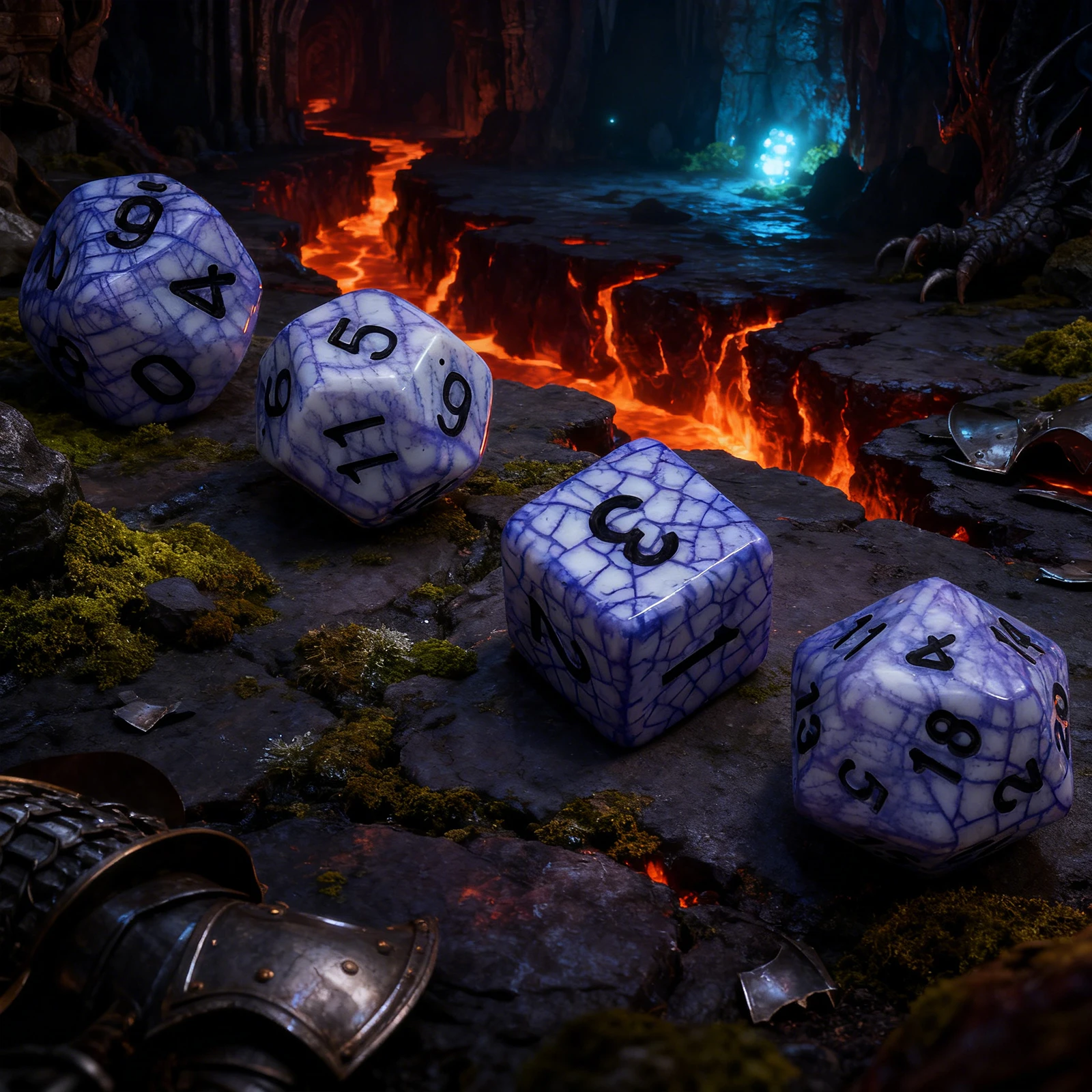 مجموعة نرد شبكية زرقاء متعددة السطوح مكونة من 7 قطع - هدية مثالية للعطلات لألعاب الطاولة العائلية (مع حقيبة تخزين)