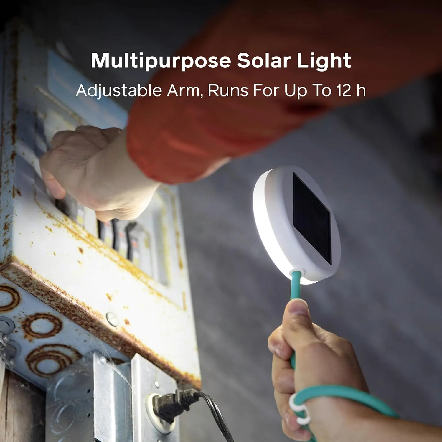 Solar FlexLight - Hands-Free 40 Lumen Rechargeable LED Work Light with 14' Flexible Arm, Solar & USB-C Charging