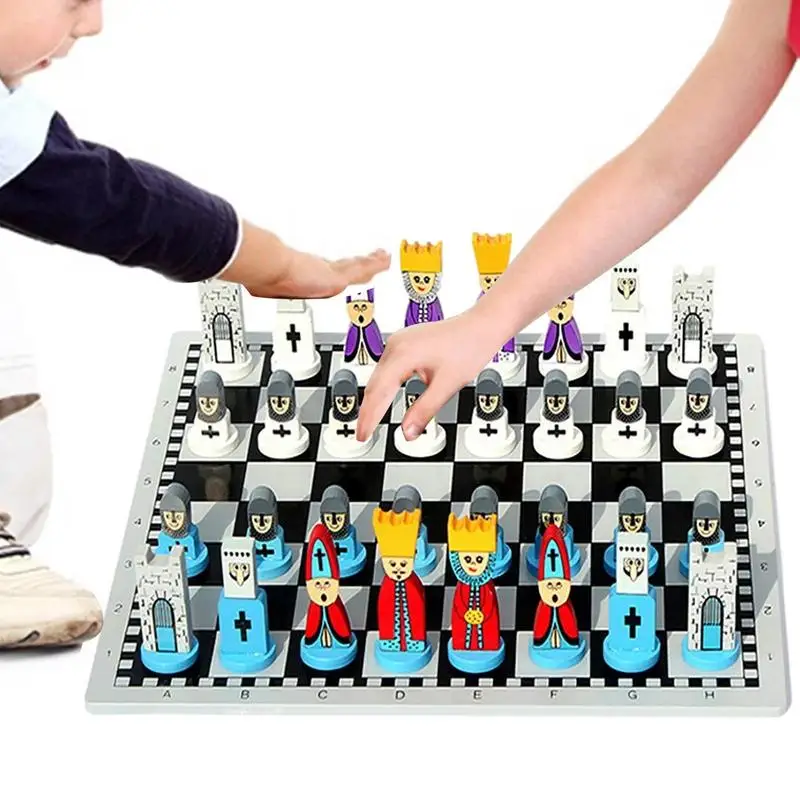 Cartoon Modeling Chess Toys Cartoon Wooden Doll Chess Set Wooden Chess Set Portable For Child Early Educational Board Games