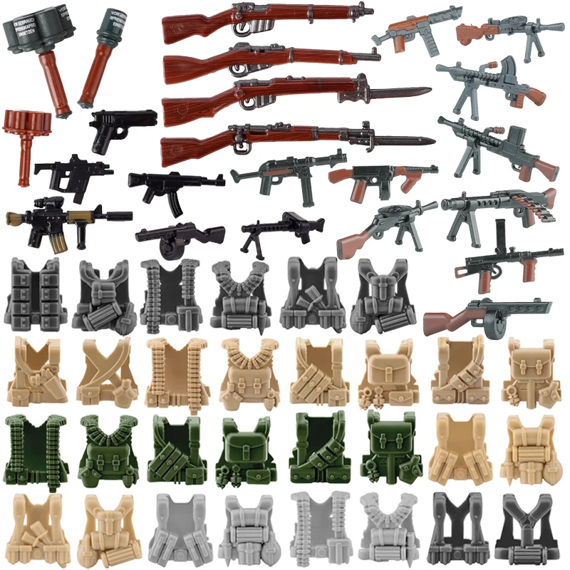 MOC-Figurines de soldats allemands et jeunesse de la seconde guerre mondiale, accessoires militaires, blocs de construction, briques de odor, arme de l'armée soviétique, jouet cadeau, Gla98 K MP40 PPSH