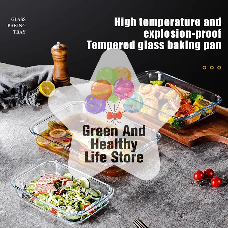 

[PAY FOR 1 TAKE 2] Rectangular Tempered Glass Cookware, 1.6L/3L With Handle, Food Preserving Container