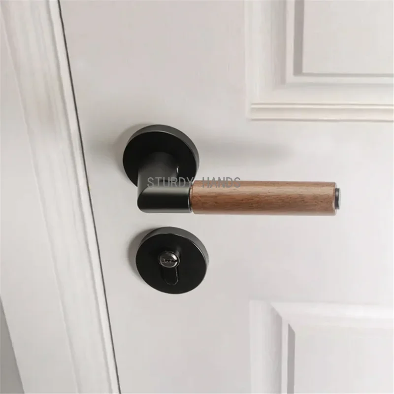 Bedroom Interior Door Lock Bright Gold Wood Grain Handle Lock Silent European Mechanical Solid Wood Door Lock Bathroom Knobs