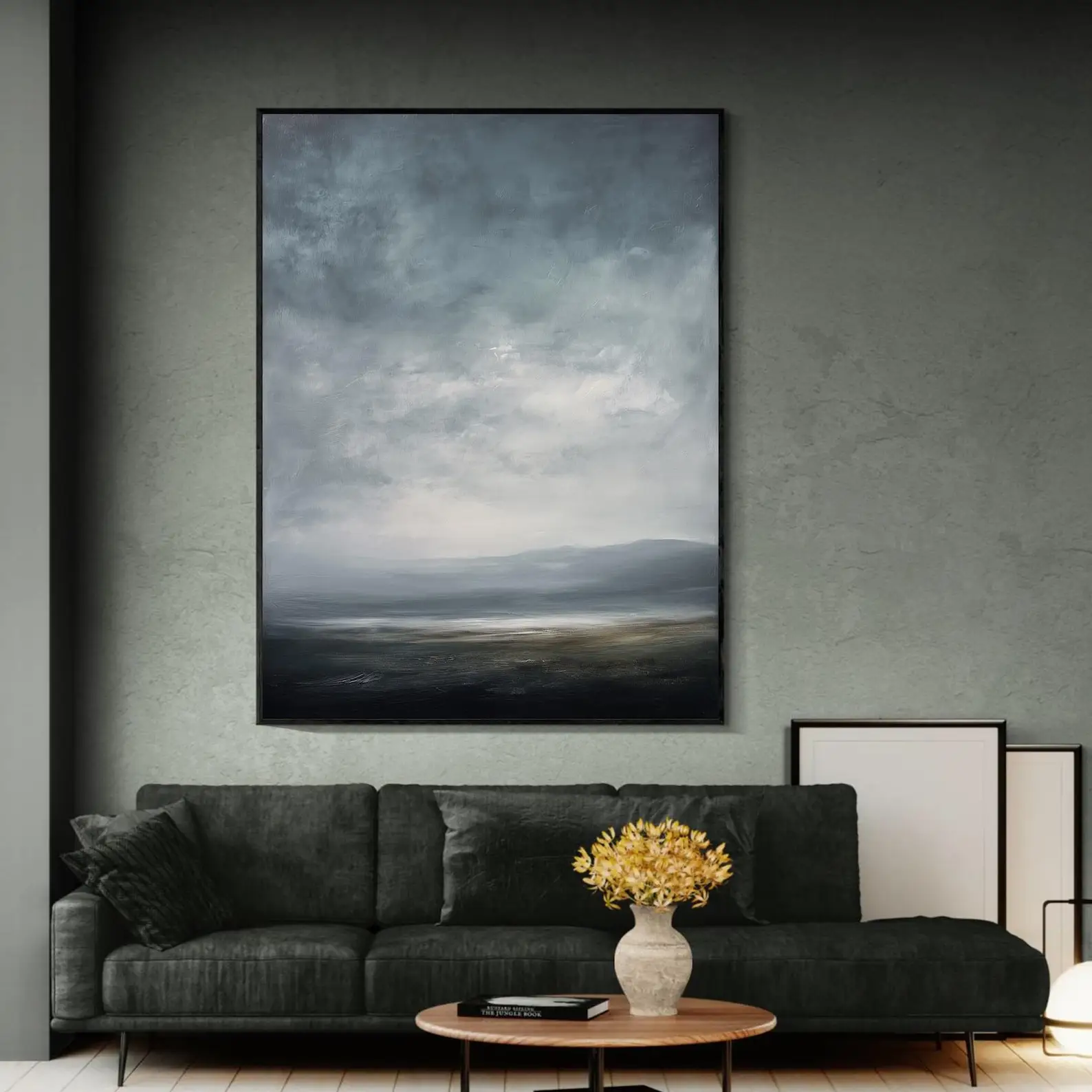 Оригинальная картина Mhemyo: Абстрактный морской пейзаж в стиле Муди Блю, ручная роспись маслом, большая картина для современного декора в прибрежном стиле