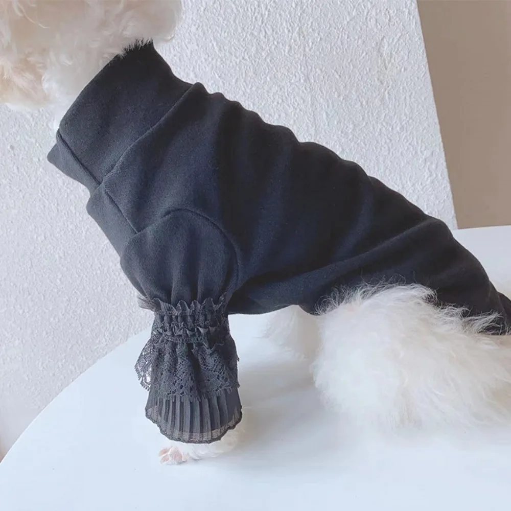 Pet Dog Autumn and Winter Clothes Lace Long Sleeved White Base Shirt Cat Teddy Bear Dog T-shirt Dog Clothes for Small Dogs Puppy - Image 3