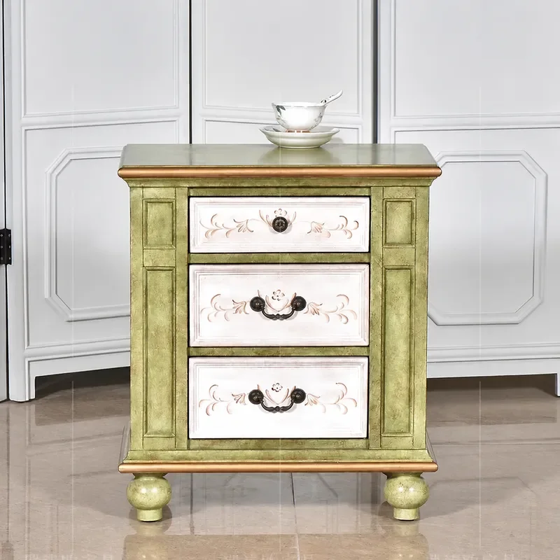 Solid Wood Sofa Side Table Retro Painted Storage Corner Cabinet Floor to Ceiling Low Cupboard Bedroom Drawer Nightstand