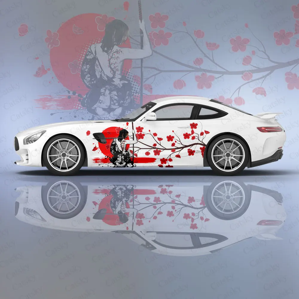 Samurai and Sakura Car Body Stickers Itasha Vinyl Car Side Decal Sticker Car Body Sticker Car Decor Stickers Car Protective Film