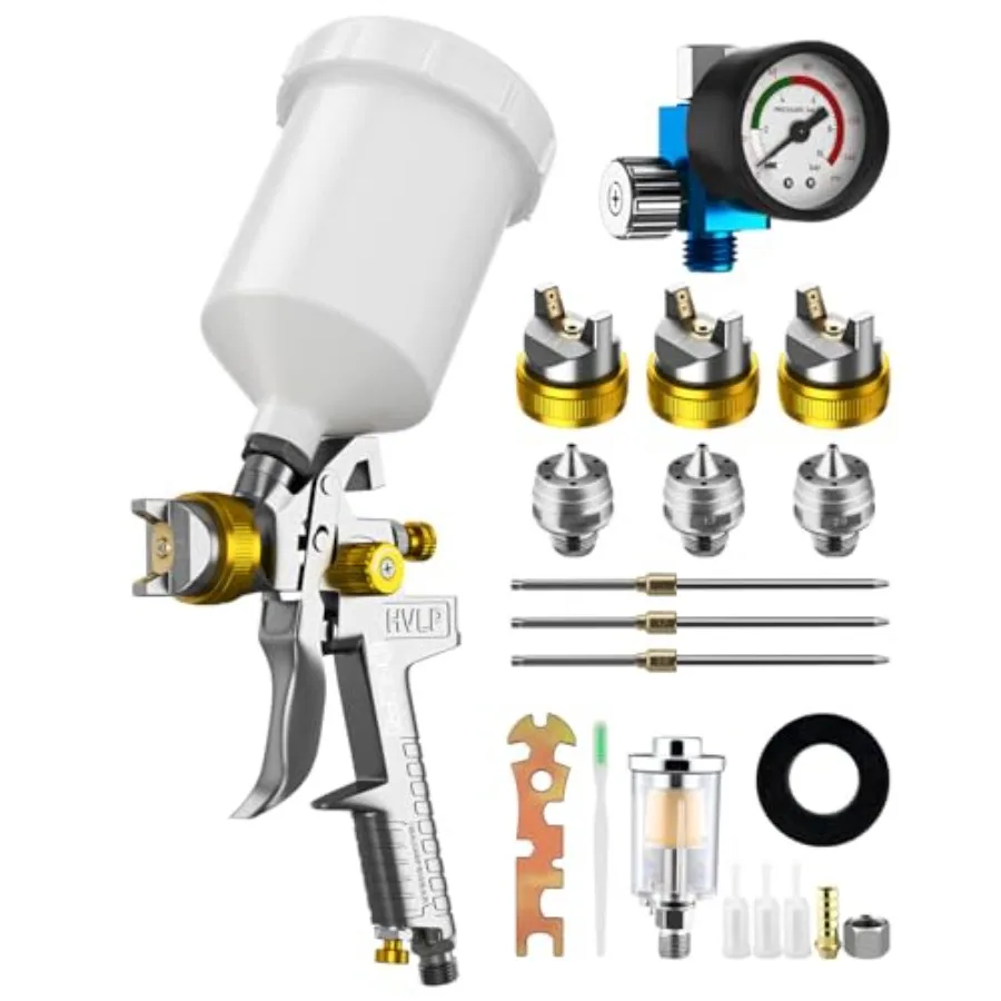 

HVLP Paint Sprayer Gun Air Paint Sprayer for House Painting Cars Paint Guns Automotive 1.4/1.7/2.0mm 15 Nozzle Holes Air Regula